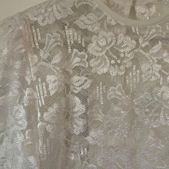 Vintage 80s Lace Sheer Top Blouse Medium - Picture 4 of 6